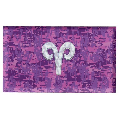 Pearl Like Aries Zodiac Sign on Digital Camo Table Number Holder