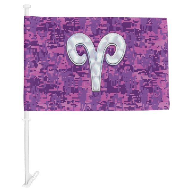 Pearl Like Aries Zodiac Sign Pink Camouflage Car Flag (Front)