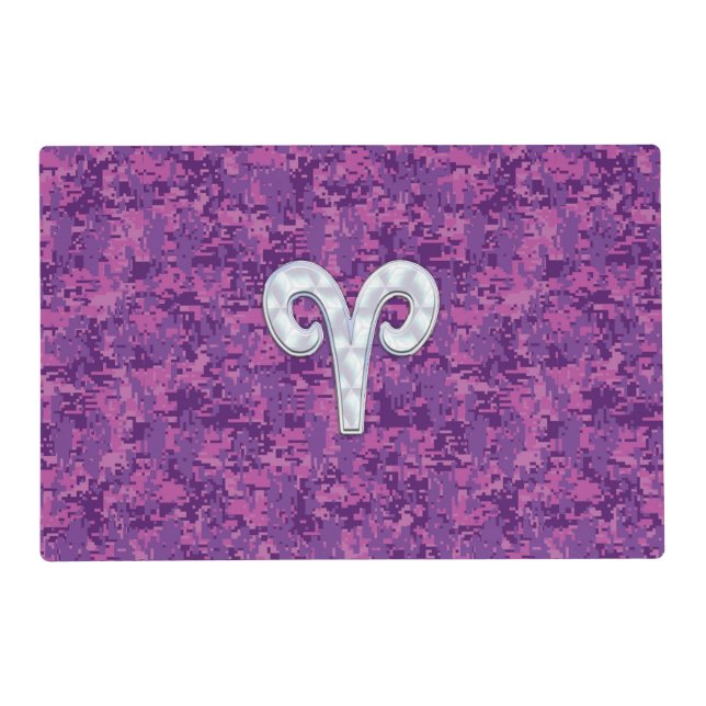 Pearl Like Aries Zodiac Sign Pink Camouflage Placemat (Front)