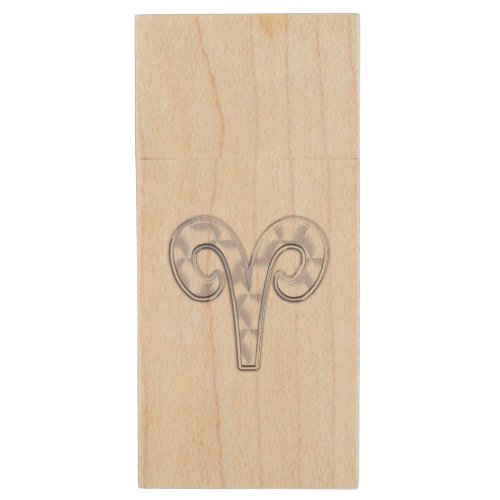 Pearl Like Aries Zodiac Sign Pink Camouflage Wood Flash Drive