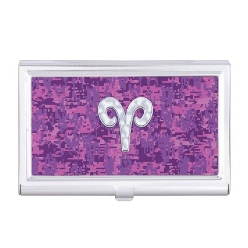 Pearl Like Aries Zodiac Symbol Digital Camouflage Business Card Case