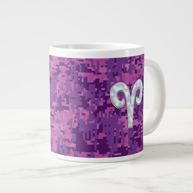 Pearl Like Aries Zodiac Symbol Digital Camouflage Large Coffee Mug (Front Right)