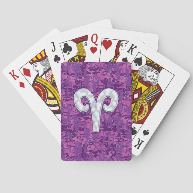Pearl Like Aries Zodiac Symbol Digital Camouflage Poker Cards (Back)
