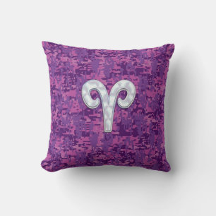 Pearl Like Aries Zodiac Symbol Digital Camouflage Throw Pillow