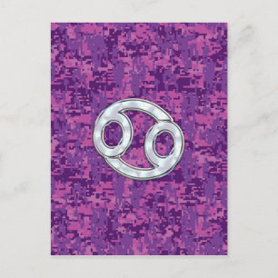 Pearl Like Cancer Zodiac Sign on Digital Camo Postcard