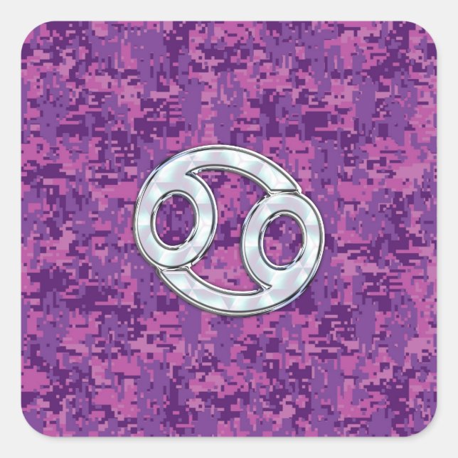 Pearl Like Cancer Zodiac Sign on Digital Camo Square Sticker (Front)