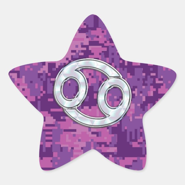 Pearl Like Cancer Zodiac Sign on Digital Camo Star Sticker (Front)