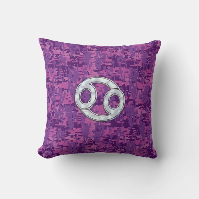 Pearl Like Cancer Zodiac Sign on Digital Camo Throw Pillow (Front)
