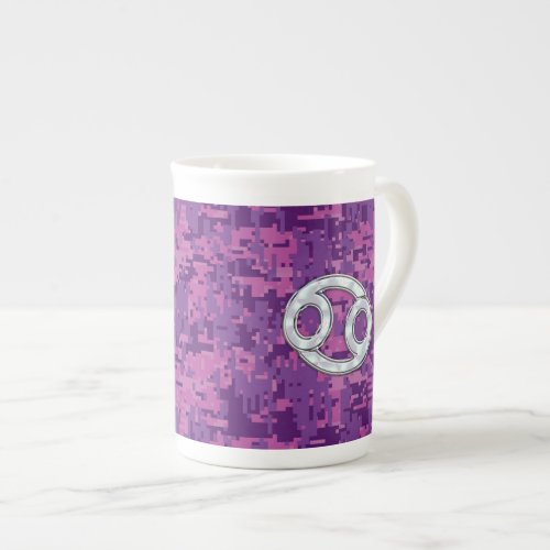 Pearl Like Cancer Zodiac Symbol on Digital Camo Bone China Mug