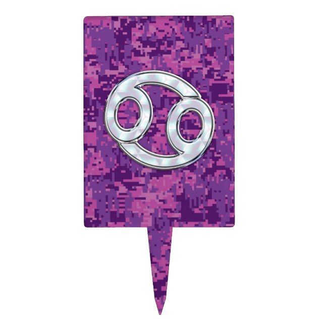 Pearl Like Cancer Zodiac Symbol on Digital Camo Cake Topper (Front)