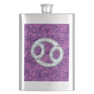 Pearl Like Cancer Zodiac Symbol on Digital Camo Hip Flask