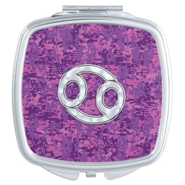 Pearl Like Cancer Zodiac Symbol on Digital Camo Mirror For Makeup (Front)