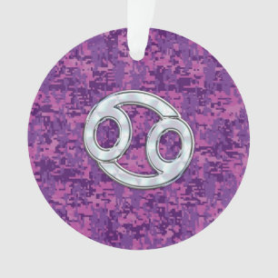 Pearl Like Cancer Zodiac Symbol on Digital Camo Ornament