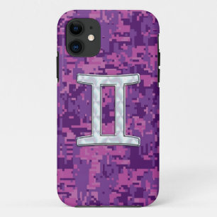 Pearl Like Gemini Zodiac Sign on Digital Camo iPhone 11 Case