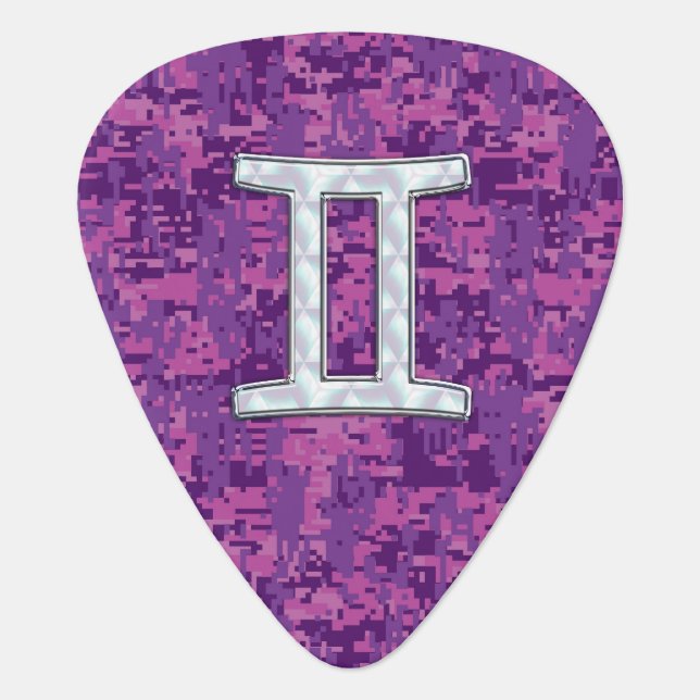 Pearl Like Gemini Zodiac Sign on Digital Camo Guitar Pick (Front)