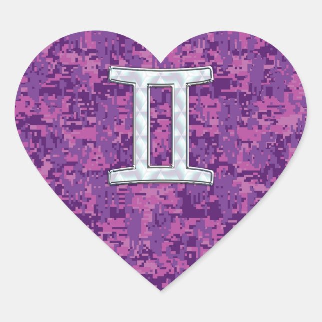 Pearl Like Gemini Zodiac Sign on Digital Camo Heart Sticker (Front)