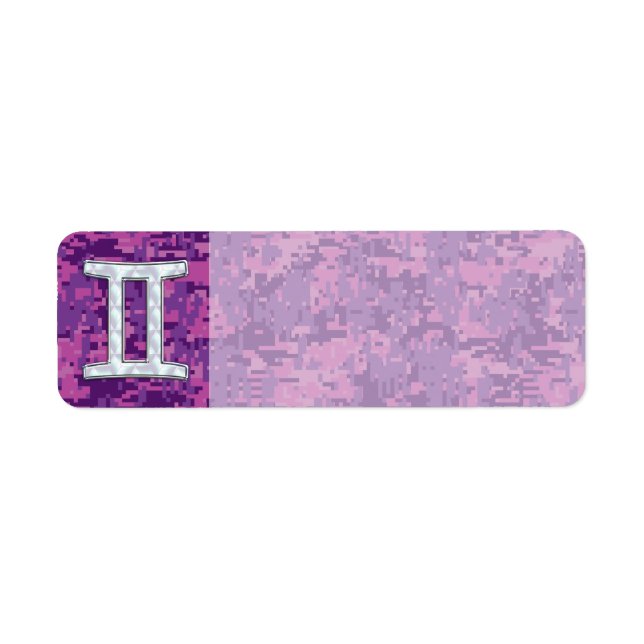 Pearl Like Gemini Zodiac Sign on Digital Camo Label (Front)