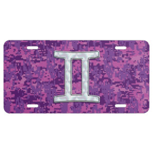 Pearl Like Gemini Zodiac Sign on Digital Camo License Plate