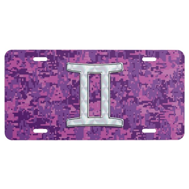 Pearl Like Gemini Zodiac Sign on Digital Camo License Plate (Front)