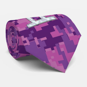 Pearl Like Gemini Zodiac Sign on Digital Camo Neck Tie