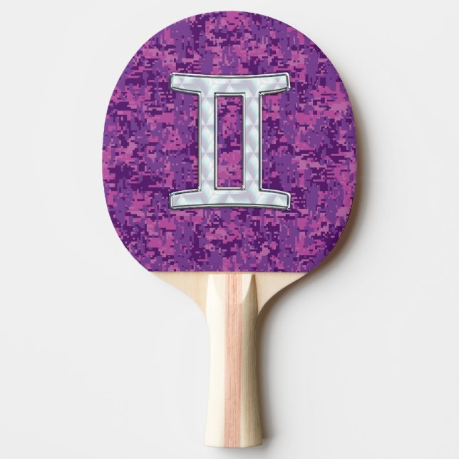 Pearl Like Gemini Zodiac Sign on Digital Camo Ping-Pong Paddle (Front)