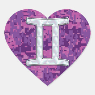 Pearl Like Gemini Zodiac Symbol Digital Camouflage Heart Sticker