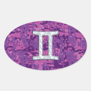 Pearl Like Gemini Zodiac Symbol Digital Camouflage Oval Sticker