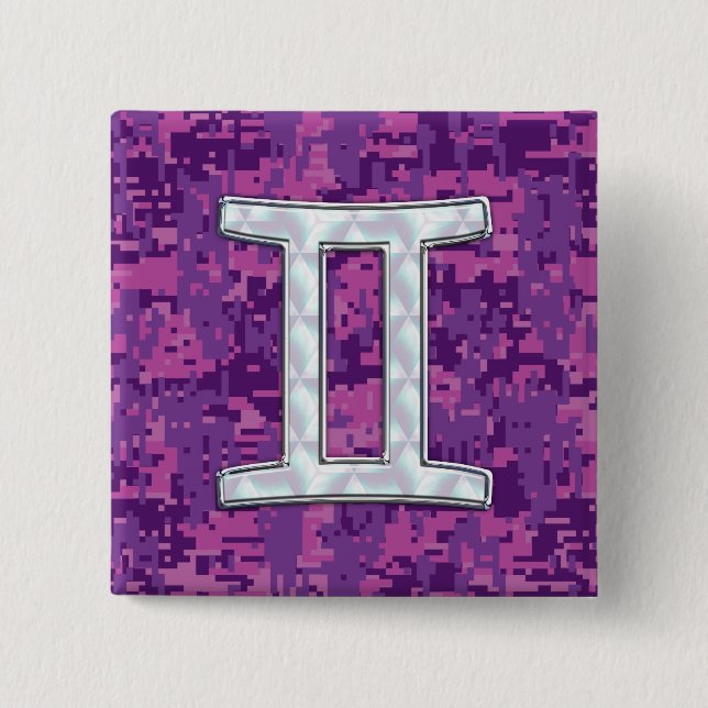 Pearl Like Gemini Zodiac Symbol Digital Camouflage Pinback Button (Front)