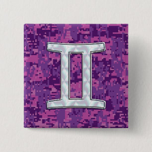 Pearl Like Gemini Zodiac Symbol Digital Camouflage Pinback Button