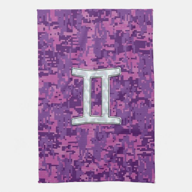 Pearl Like Gemini Zodiac Symbol Digital Camouflage Towel (Vertical)