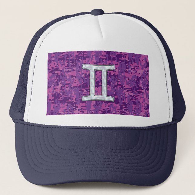 Pearl Like Gemini Zodiac Symbol Digital Camouflage Trucker Hat (Front)