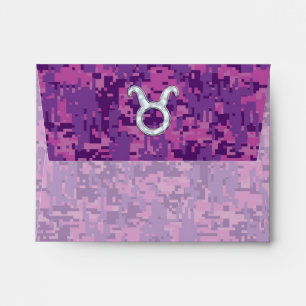Pearl Like Taurus Zodiac Sign Fuchsia Digital Camo Envelope