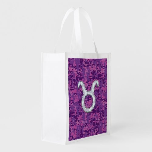 Pearl Like Taurus Zodiac Sign Fuchsia Digital Camo Grocery Bag