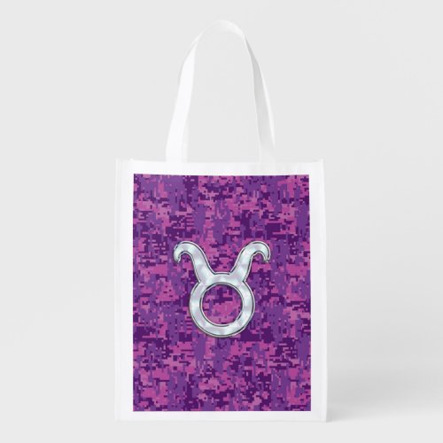 Pearl Like Taurus Zodiac Sign Fuchsia Digital Camo Grocery Bag