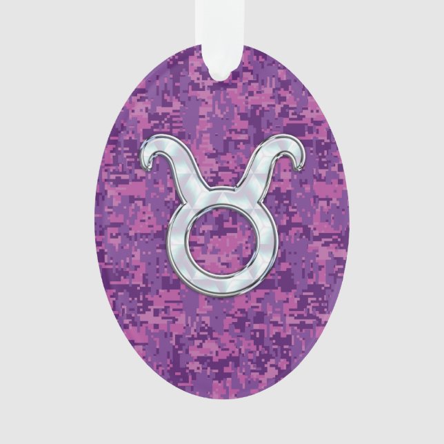 Pearl Like Taurus Zodiac Sign Fuchsia Digital Camo Ornament (Front)