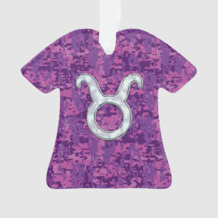 Pearl Like Taurus Zodiac Sign Fuchsia Digital Camo Ornament