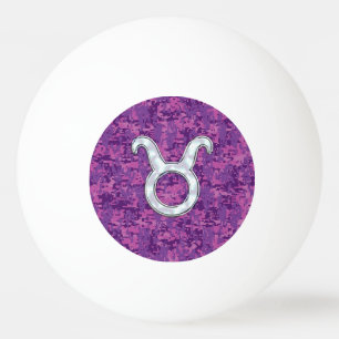 Pearl Like Taurus Zodiac Sign Fuchsia Digital Camo Ping Pong Ball