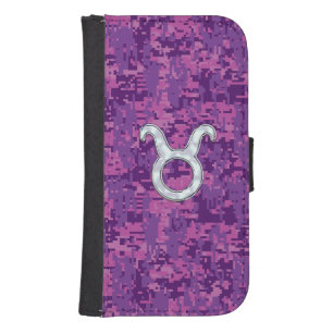 Pearl Like Taurus Zodiac Sign on Digital Camo Galaxy S4 Wallet Case