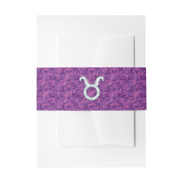Pearl Like Taurus Zodiac Sign on Pink Digital Camo Invitation Belly Band (Front Example)