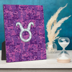 Pearl Like Taurus Zodiac Sign on Pink Digital Camo Plaque