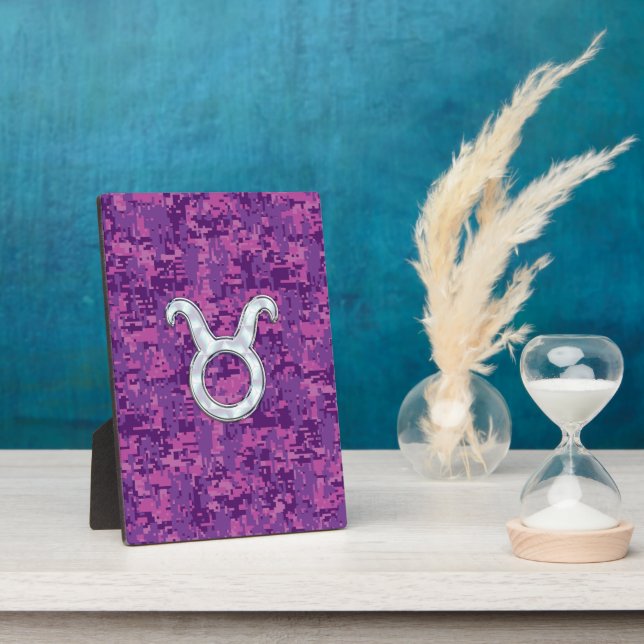 Pearl Like Taurus Zodiac Sign on Pink Digital Camo Plaque (Side)