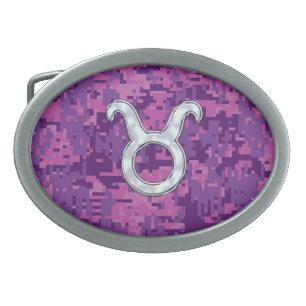 Pearl Like Taurus Zodiac Symbol on Digital Camo Belt Buckle