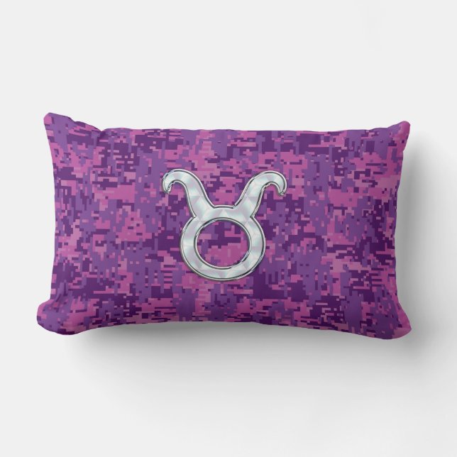 Pearl Like Taurus Zodiac Symbol on Digital Camo Lumbar Pillow (Front)