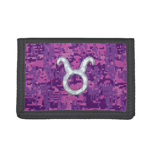 Pearl Like Taurus Zodiac Symbol on Digital Camo Tri_fold Wallet