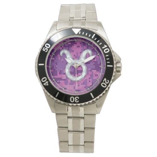 Pearl Like Taurus Zodiac Symbol on Digital Camo Watch