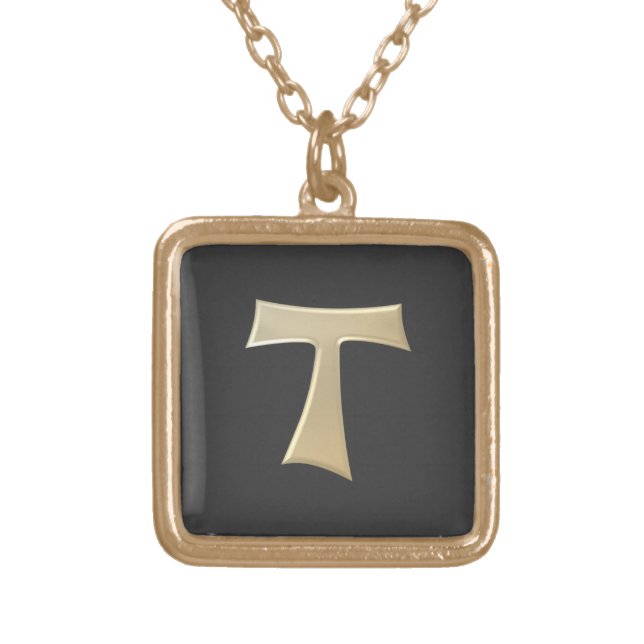 Pearl Look Franciscan Tau Cross Gold Plated Necklace (Front)