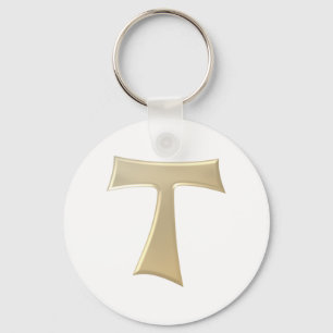 Pearl Look Franciscan Tau Cross Keychain