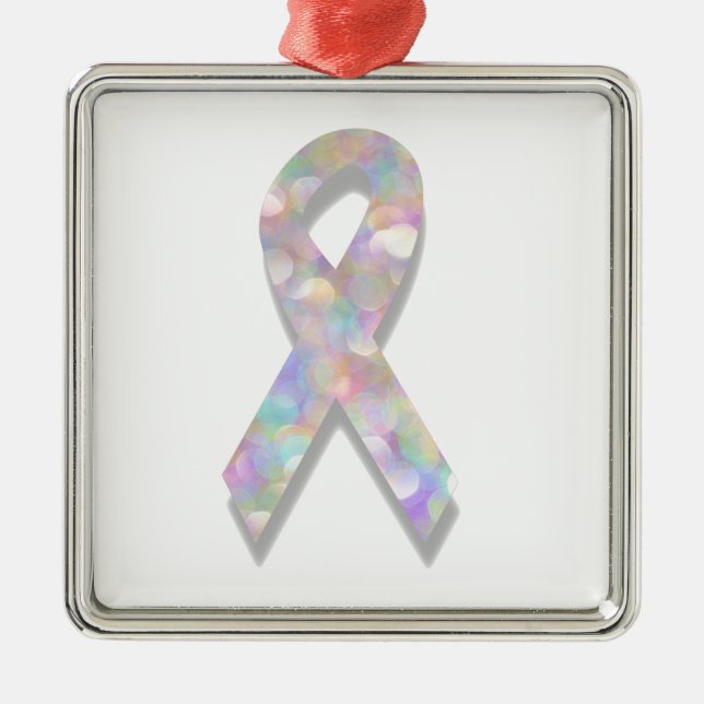 pearl lung cancer ribbon metal ornament (Front)