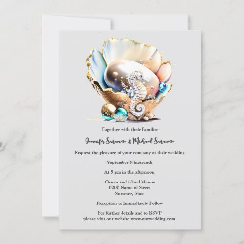 Pearl lustre shell seahorse fantasy bubbles beach invitation