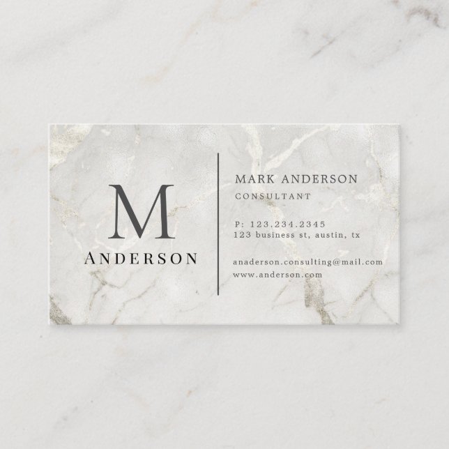 Pearl Marble Masculine Double Monogram Business Ca Card (Front)